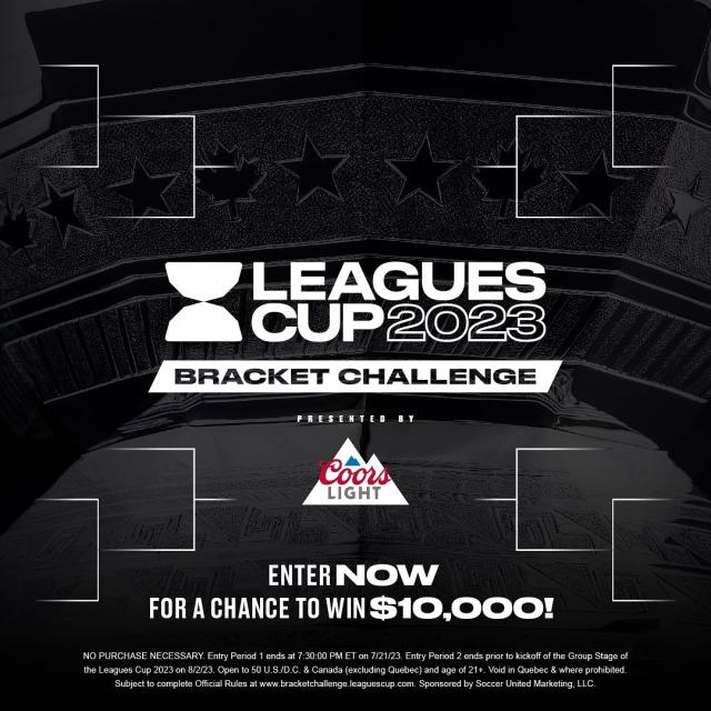 Ready to win big? Predict the winners in our Leagues Cup Bracket Challenge presented by Coors Light to enter to win cash prizes, including a cool $10,000 for the grand prize winner!

See link in bio to enter! 

No purchase necessary.  Void where prohibited.  Must be 21+ to enter.  Open to legal residents of Canada, the 50 U.S. states and D.C.  See full rules in link in bio!

 #LeaguesCup2023